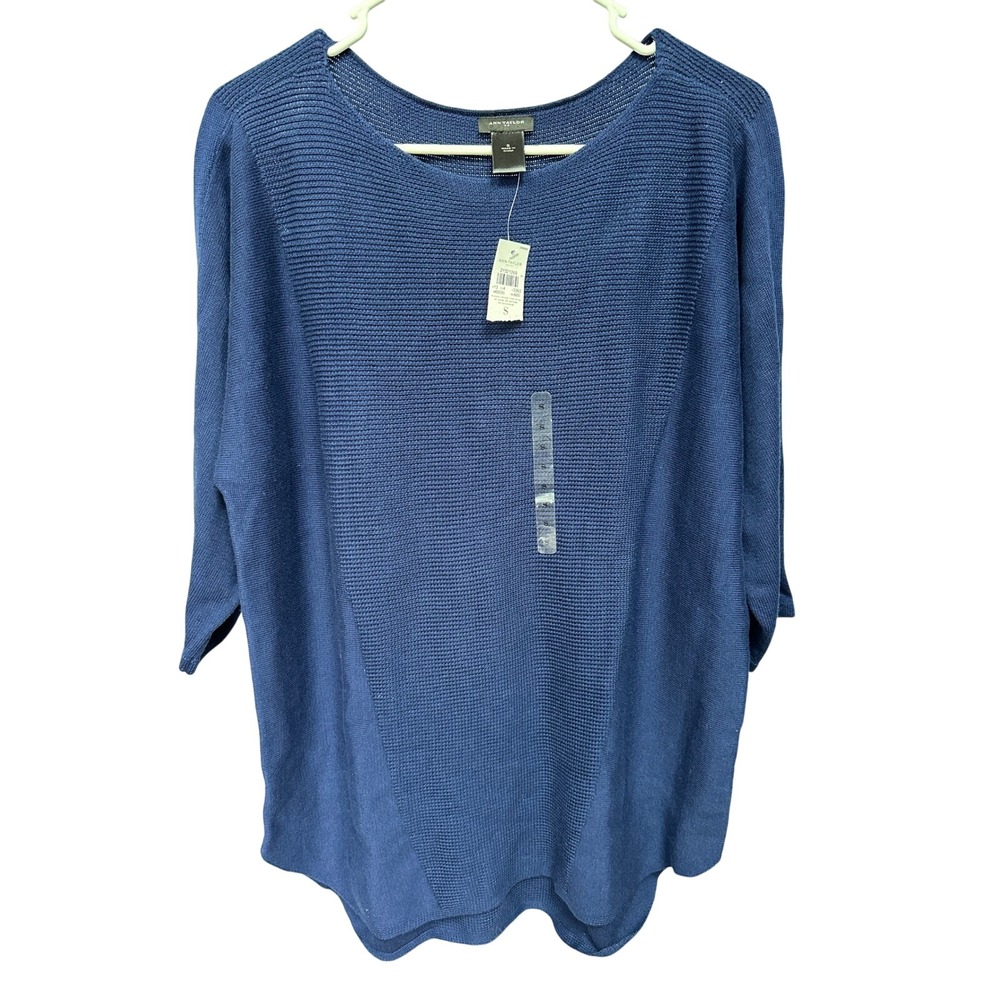 Ann Taylor Womens Blue Knit 3/4 Sleeve Boat Neck Sweater Top-BNWT